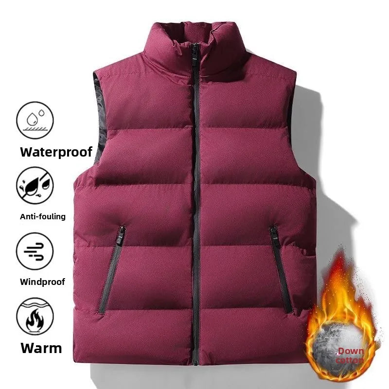 Men's Broad-Quilted Padded Winter Gilet. Broad horizontal quilting.