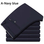Men's Lightweight Slim Stretch Dress Trousers. Polyester and elastane blend.