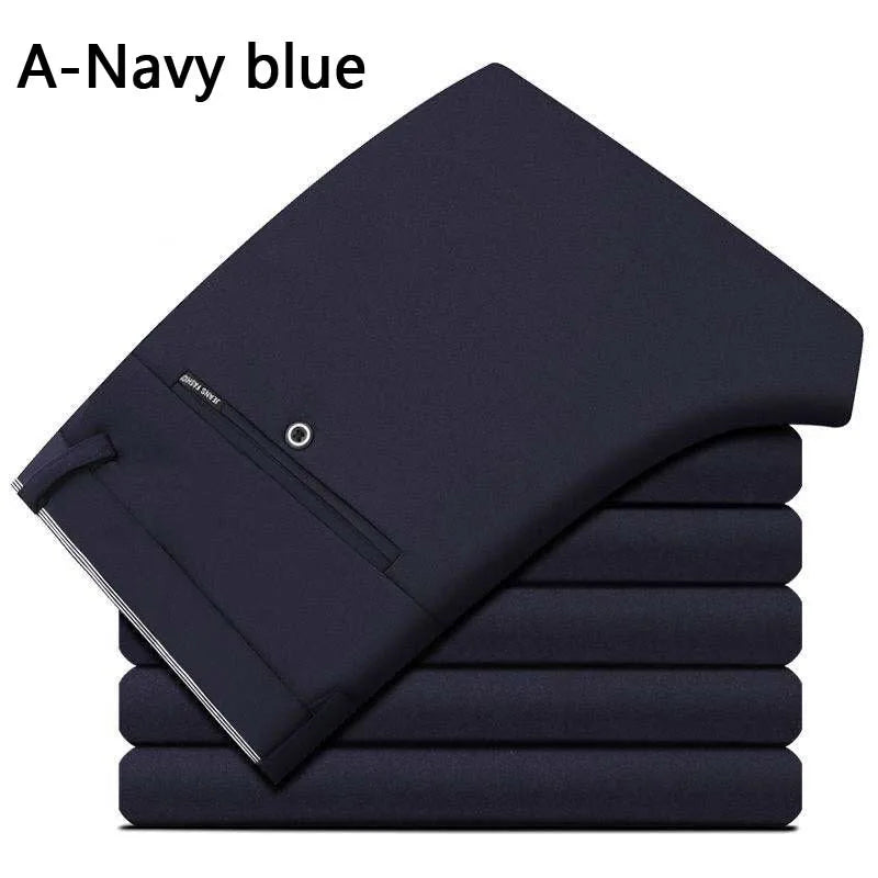 Men's Lightweight Slim Stretch Dress Trousers. Polyester and elastane blend.