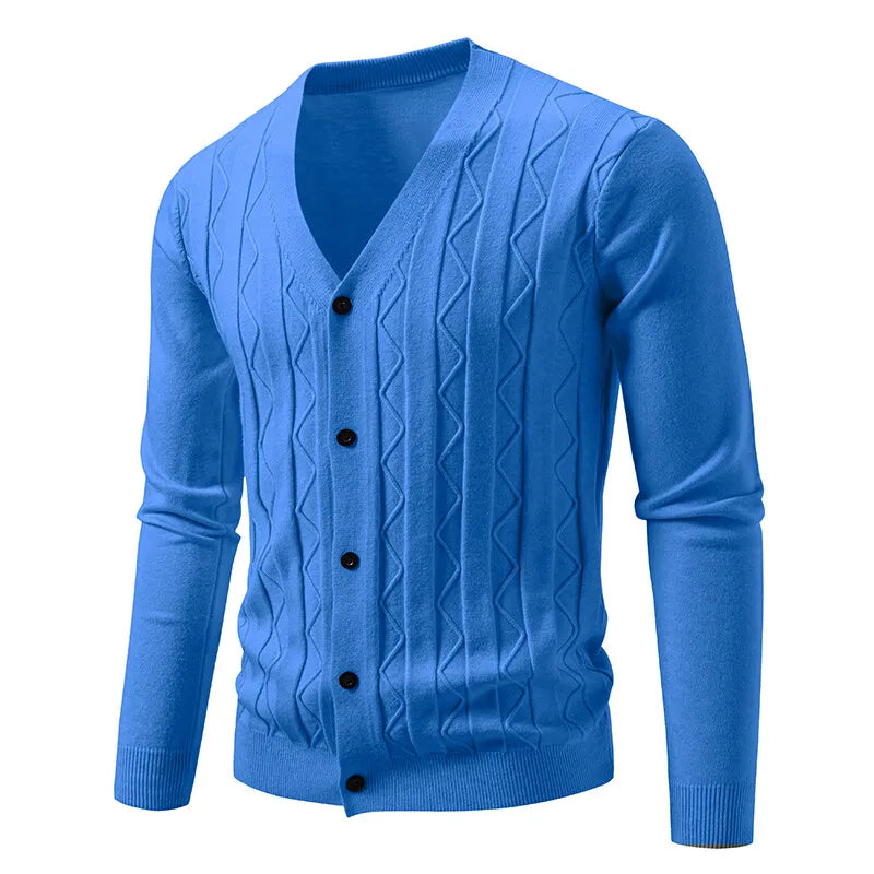 Men's Textured V-Neck Button Cardigan. V-neck and button-through front.