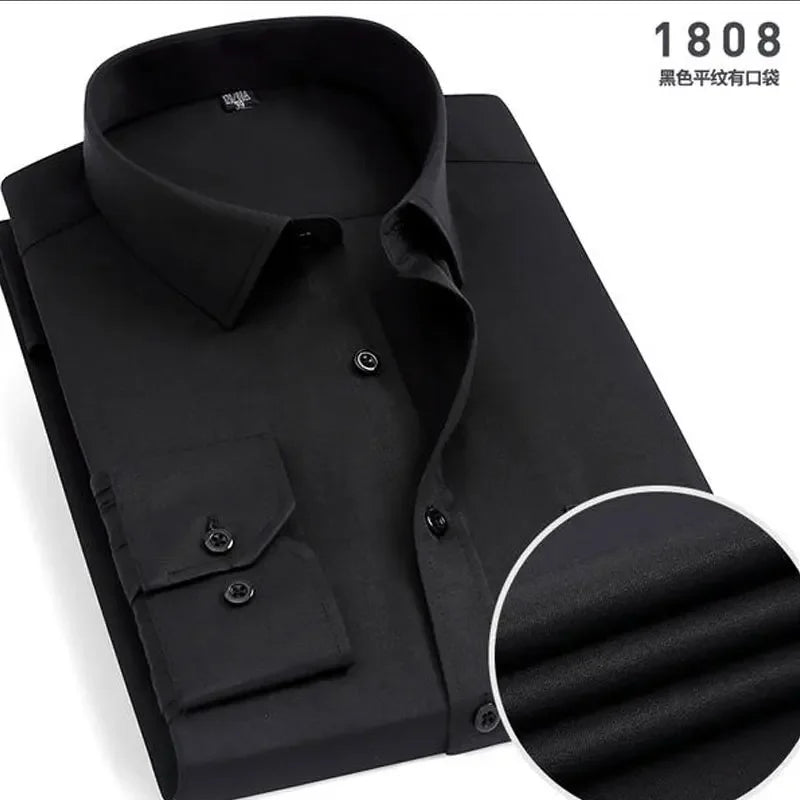 Men's Classic Stripe & Plain Pocket Shirt. Cotton-polyester blend.