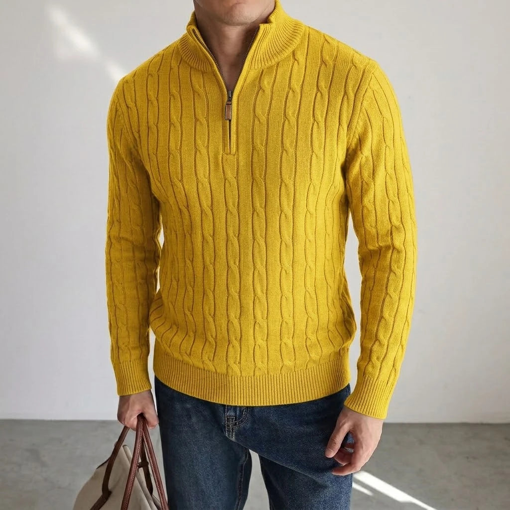 Men's Cable-Knit Quarter-Zip Jumper. Cable-knit texture.