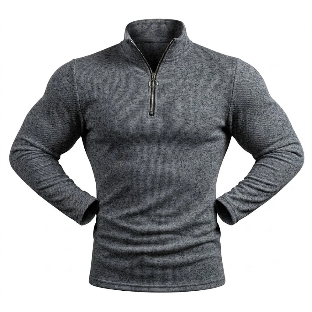 Men's Marl Stand-Collar Quarter-Zip Pullover. Marl texture.