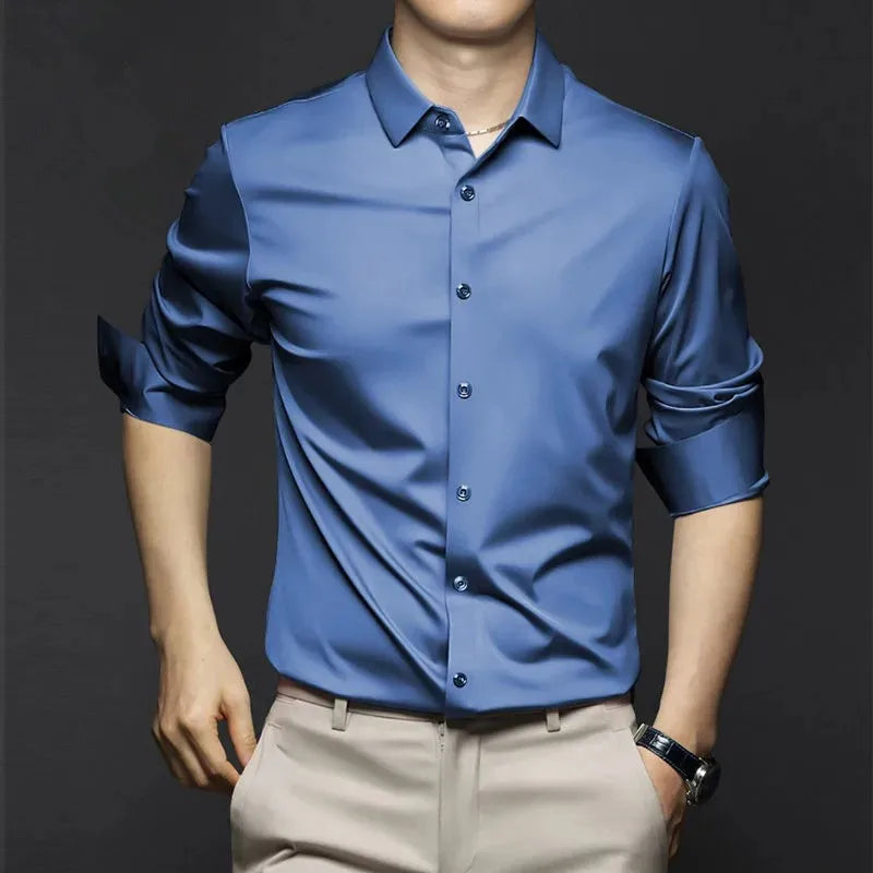 Men's Smooth Cotton-Blend Poplin Shirt. Cotton, rayon and polyester blend poplin.