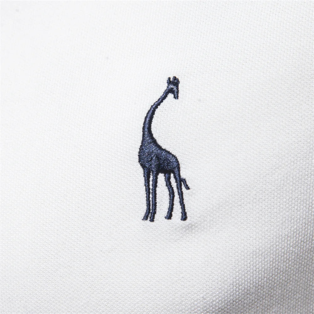 Men's Pique Polo With Giraffe Embroidery. Piqué texture.