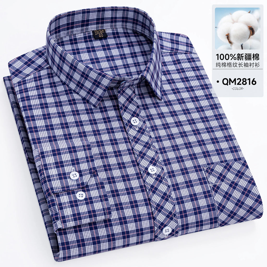 Men's Cotton Point-Collar Check Shirt. 100% cotton.