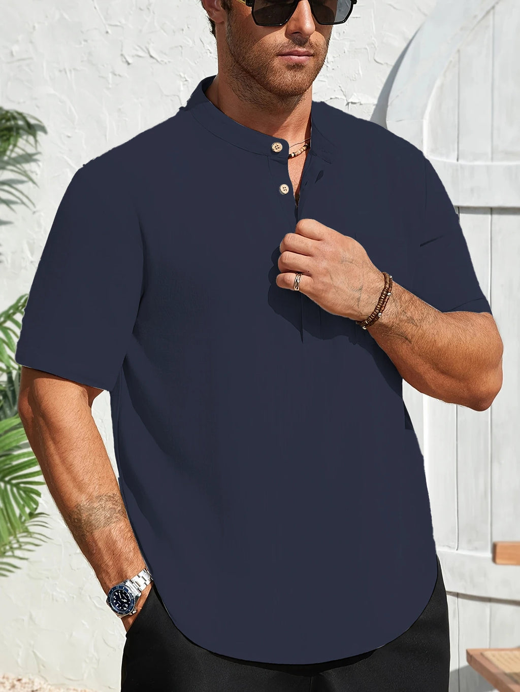 Men's Lightweight Short-Sleeve Pocket Henley. Lightweight textured finish.