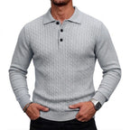 Men's Cable-Knit Long-Sleeve Polo. Cable-knit detailing.