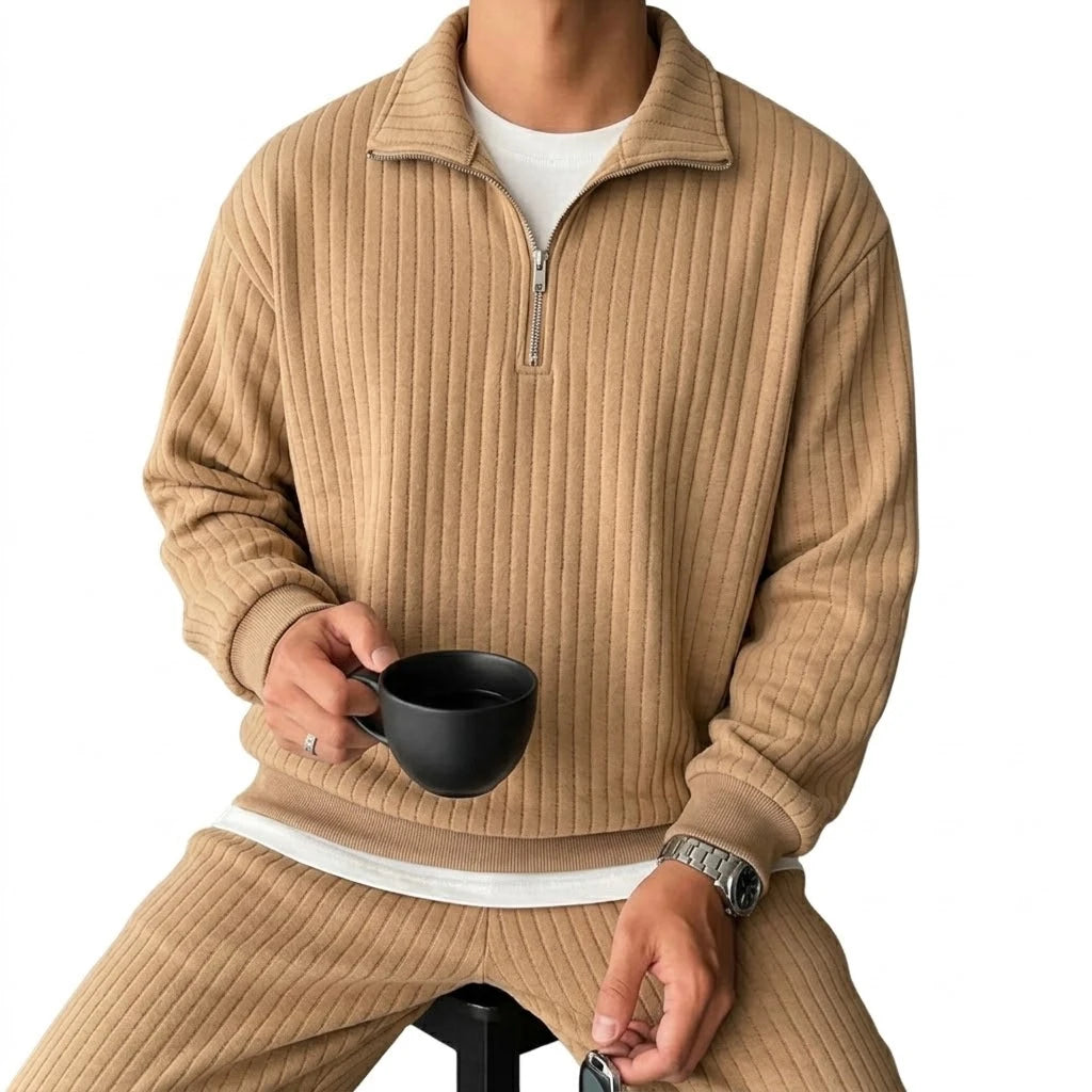 Men's Vertical-Rib Quarter-Zip Jumper. Quarter-zip neckline.