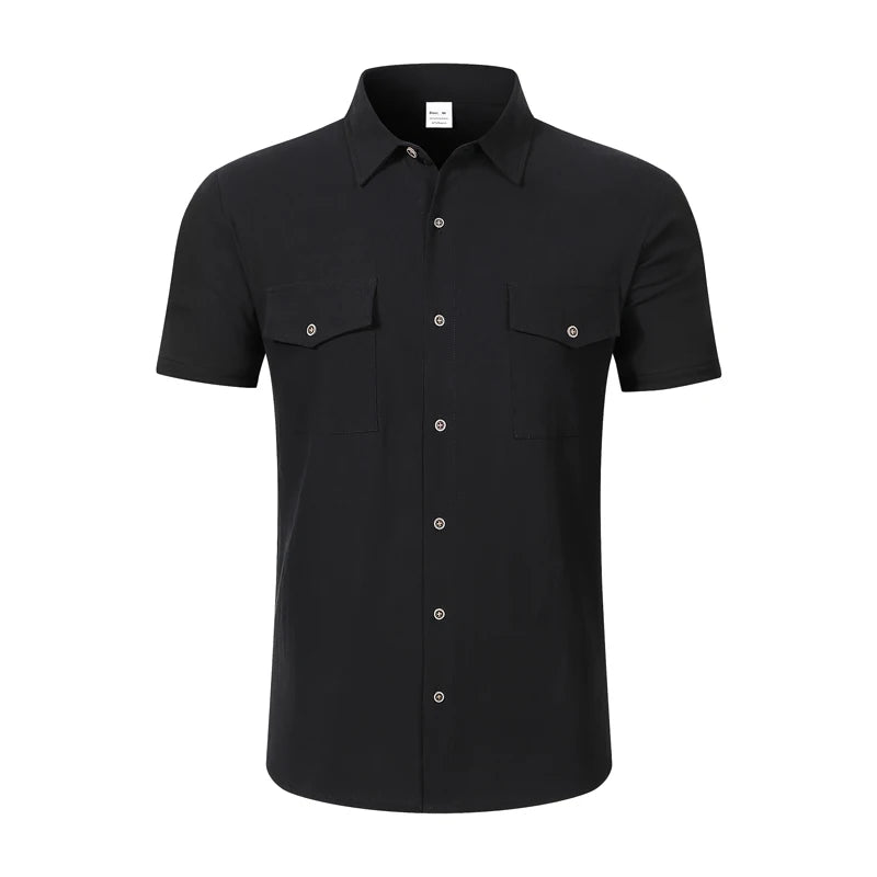 Men's Linen-Blend Twin-Pocket Summer Shirt. Linen and polyester blend.