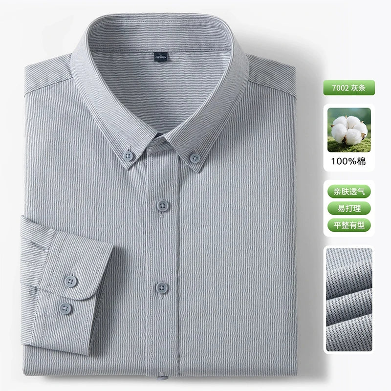 Men's Fine-Stripe Cotton Button-Down Shirt. 100% cotton.