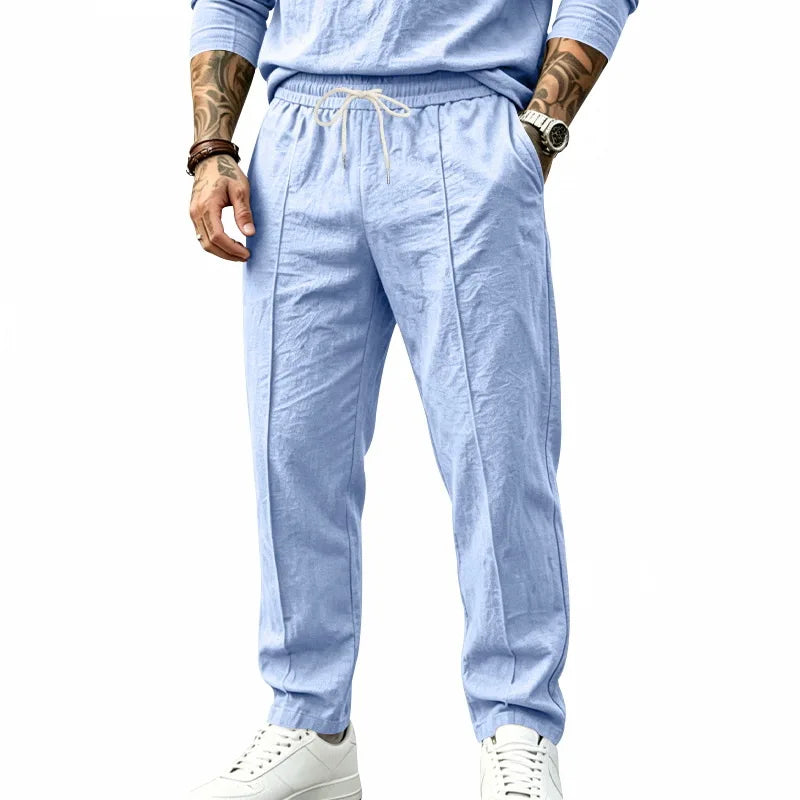 Men's Textured Tapered Drawstring Trousers. Textured finish.