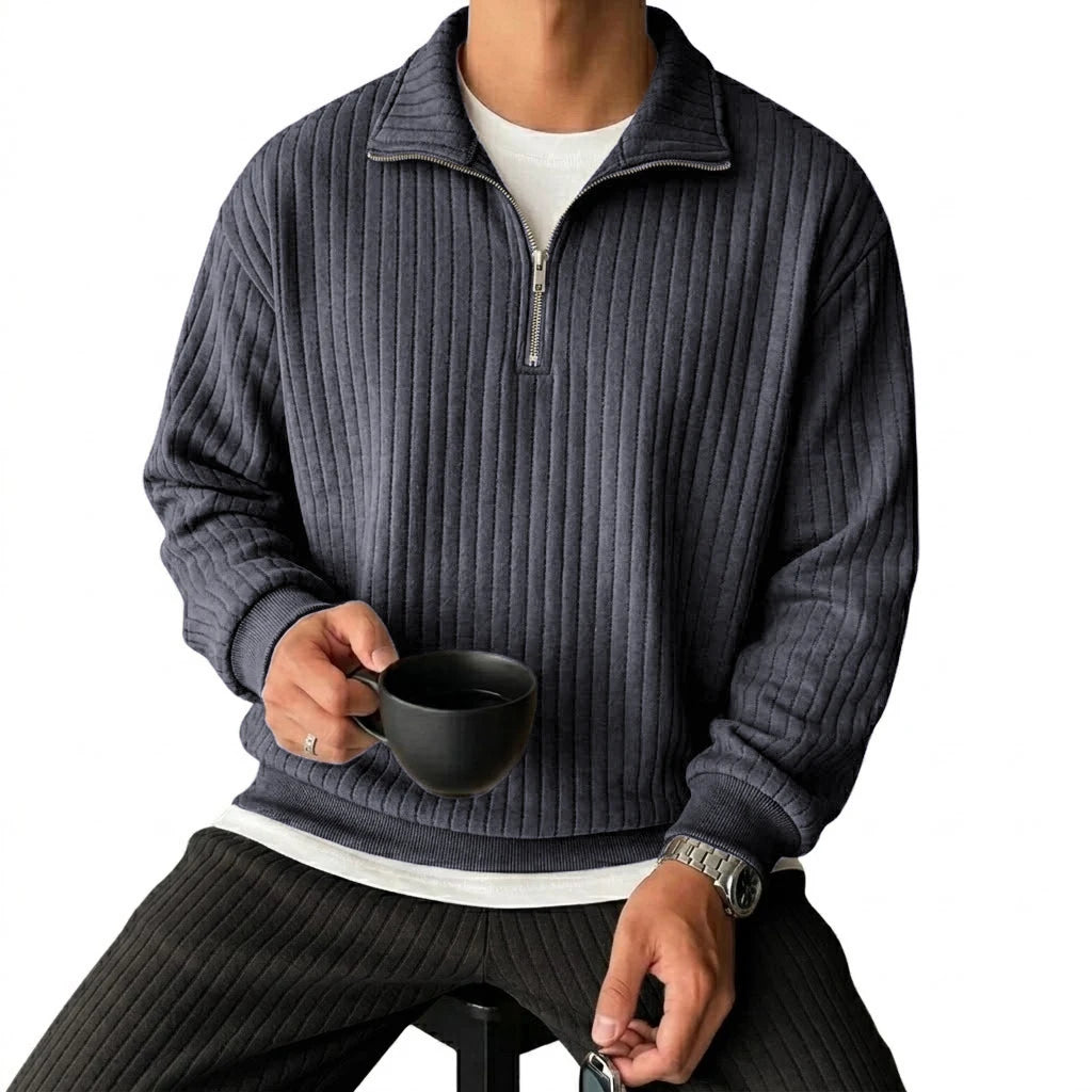 Men's Vertical-Rib Quarter-Zip Jumper. Quarter-zip neckline.