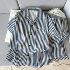Men's Short-Sleeve Pyjama Shirt & Trouser Set. Short-sleeve button-front shirt.