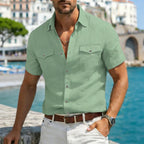 Men's Linen-Blend Twin-Pocket Summer Shirt. Linen and polyester blend.
