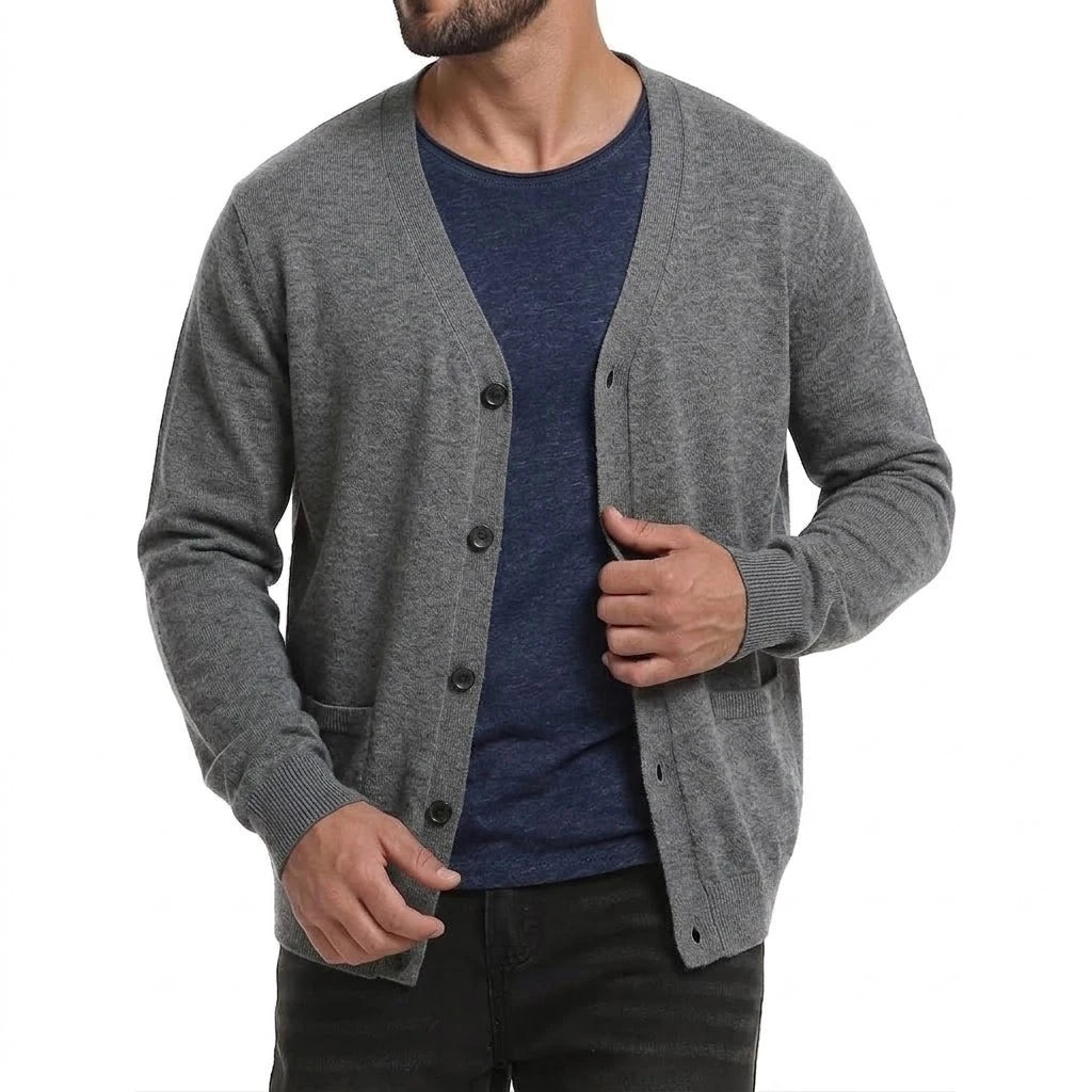 Men's Lightweight Button-Front Cardigan. Plain knitted finish.