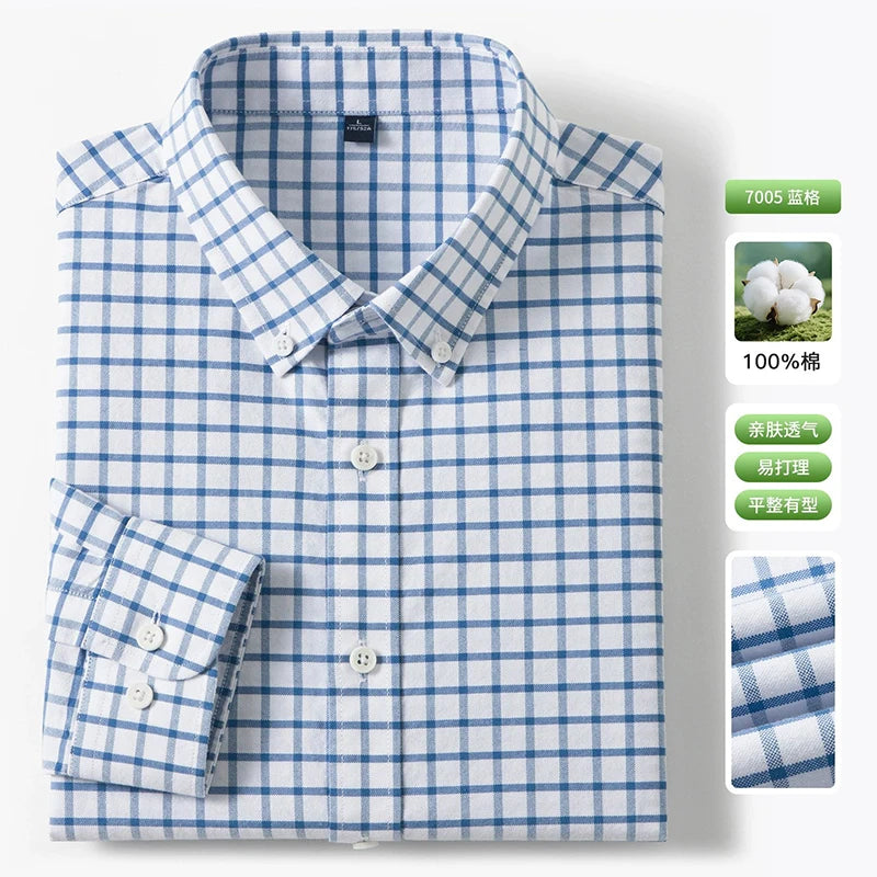 Men's Fine-Stripe Cotton Button-Down Shirt. 100% cotton.