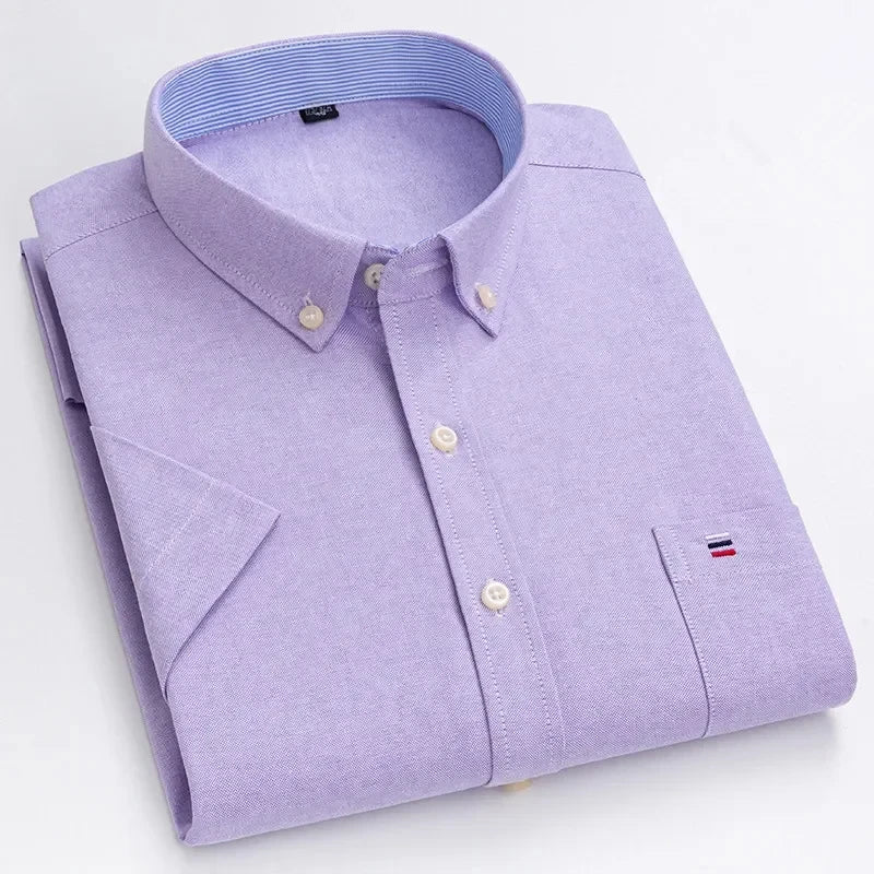 Men's Short-Sleeve Cotton Oxford Shirt. Oxford cotton fabric.
