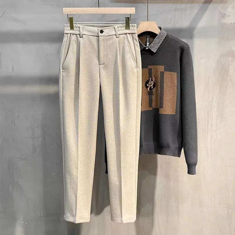 Men's Textured Straight-Leg Pleated Trousers. Textured finish on the pleated colour options.