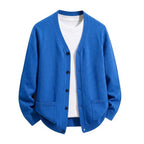 Men's Relaxed V-Neck Pocket Cardigan. V-neckline.