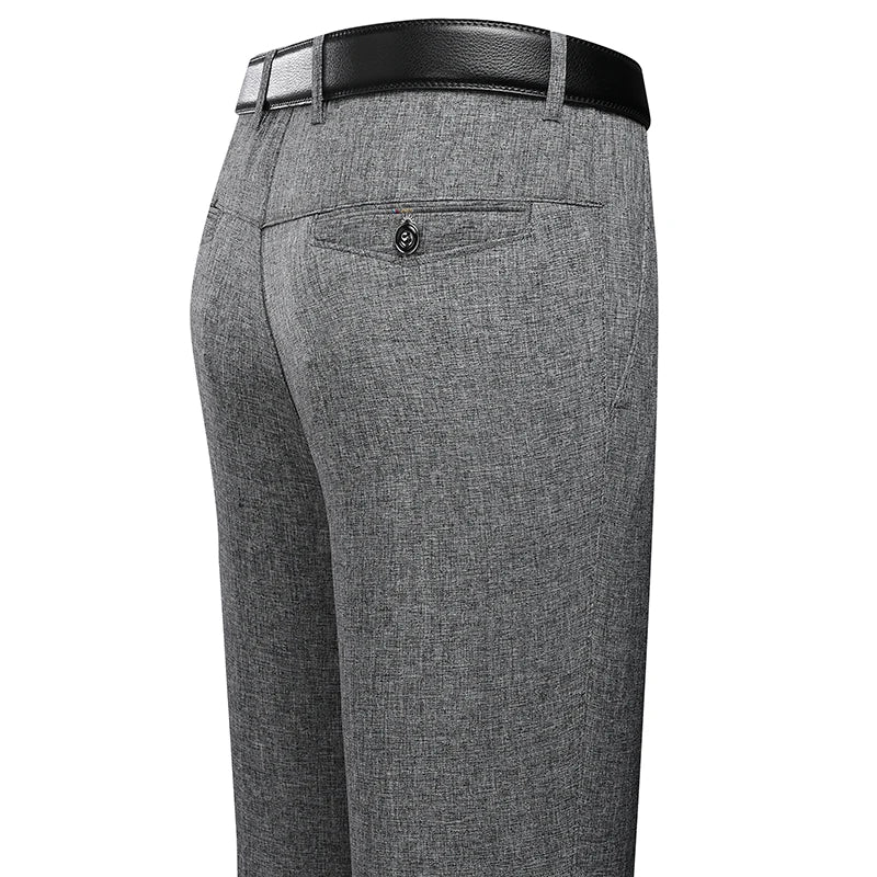 Men's Melange Straight-Leg Tailored Trousers. Polyester fabric.