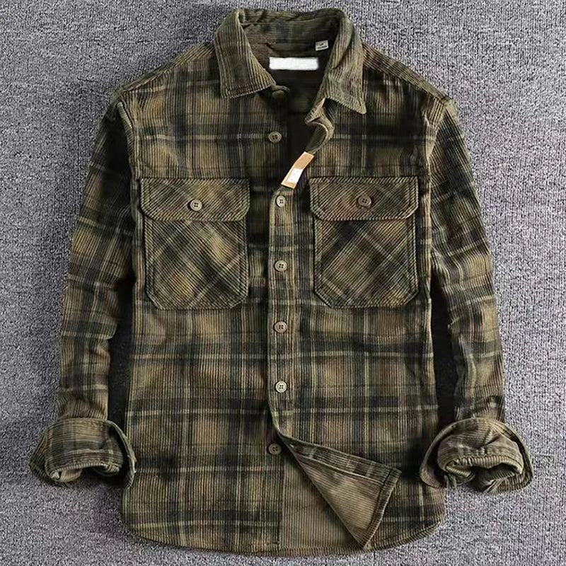 Men's Cotton Checked Corduroy Shirt. Cotton corduroy.