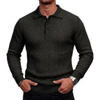 Men's Cable-Knit Long-Sleeve Polo. Cable-knit detailing.
