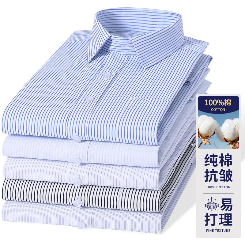Men's Cotton Long-Sleeve Stripe Pocket Shirt. 100% cotton.
