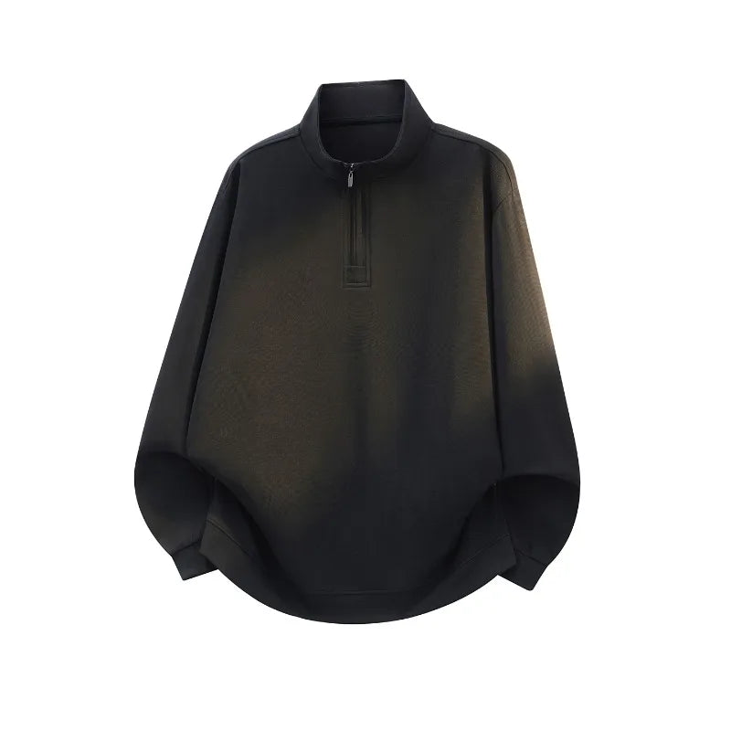 Men's Washed Oversized Half-Zip Pullover. Shaded washed finish.