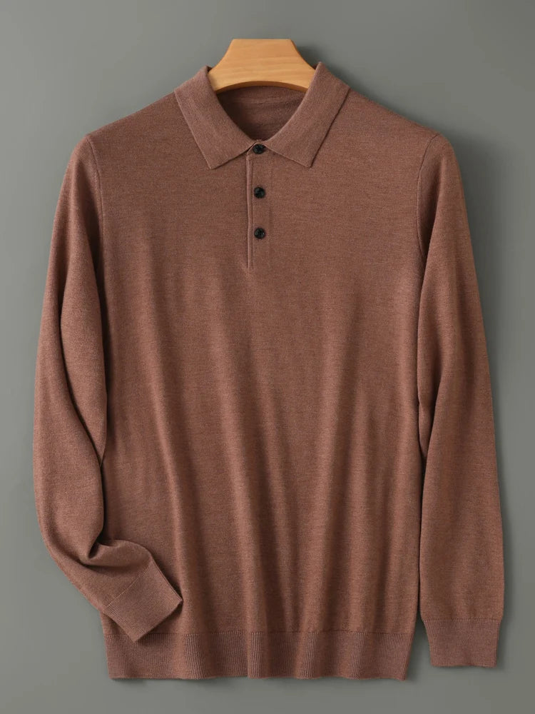 Men's Fine-Knit Long-Sleeve Polo Shirt. Fine-knit finish.