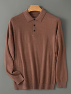 Men's Fine-Knit Long-Sleeve Polo Shirt. Fine-knit finish.