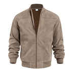 Men's Suede-Look Rib-Trim Bomber Jacket. Suede-look finish.