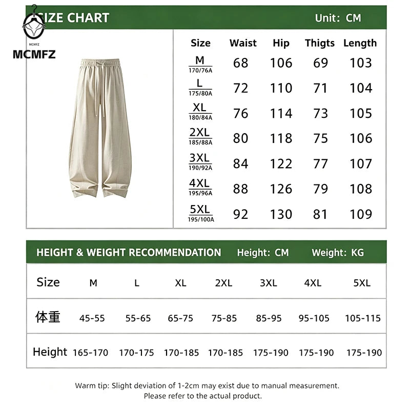 Men's Linen-Look Textured Wide-Leg Trousers. Polyester fabric with a linen-look texture.