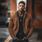 Men's Corduroy Zip-Front Workwear Jacket. Corduroy texture.