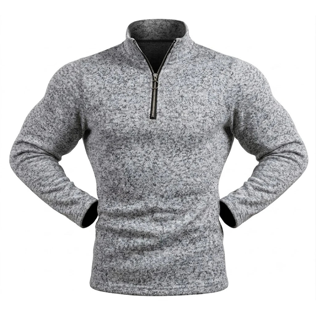 Men's Marl Stand-Collar Quarter-Zip Pullover. Marl texture.