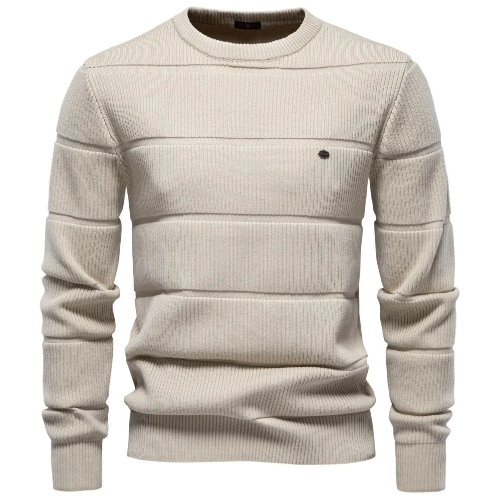 Men's Ribbed Panel Crew-Neck Jumper. Textured ribbed knit panels.