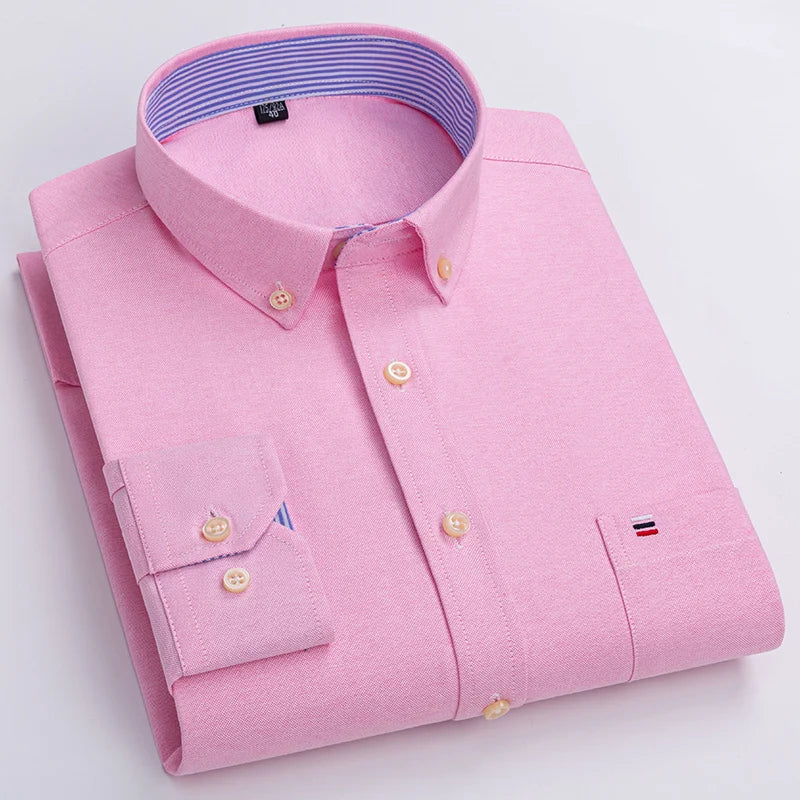 Men's Cotton Oxford Shirt in Plain, Stripe & Check. Oxford cotton fabric.