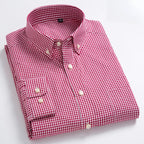 Men's Cotton Check & Stripe Button-Down Shirt. Button-down collar and button front.