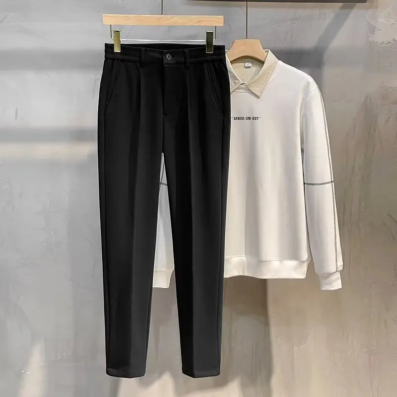 Men's Textured Straight-Leg Pleated Trousers. Textured finish on the pleated colour options.