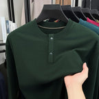 Men's Brushed Long-Sleeve Henley Top. Brushed finish.