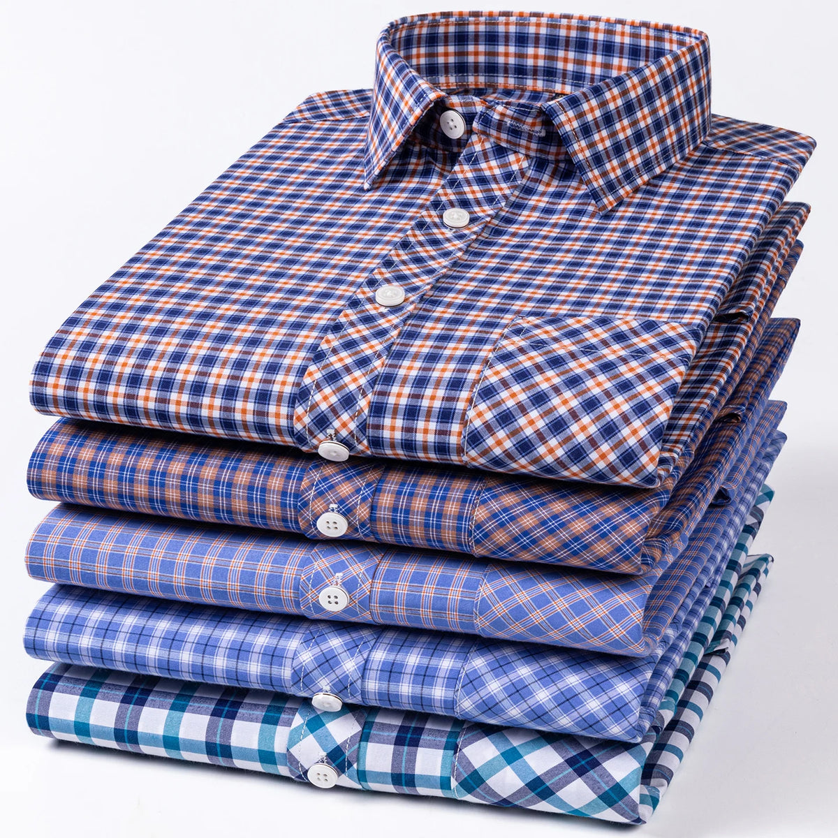 Men's Cotton Point-Collar Check Shirt. 100% cotton.