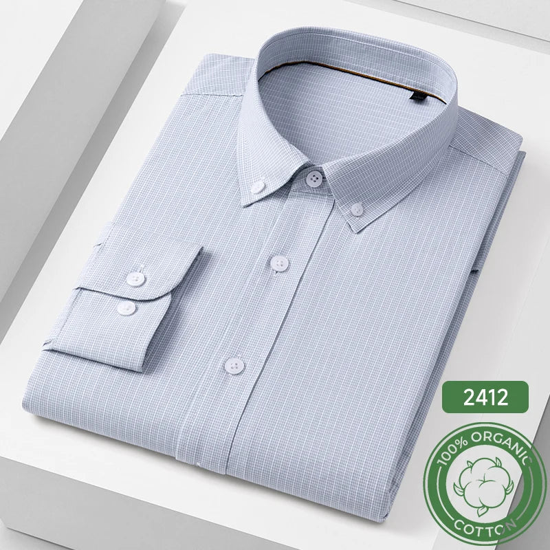 Men's Cotton Fine-Stripe & Check Shirt. 100% cotton.