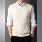 Men's Textured V-Neck Knit Slipover. Textured cable and zigzag knit.