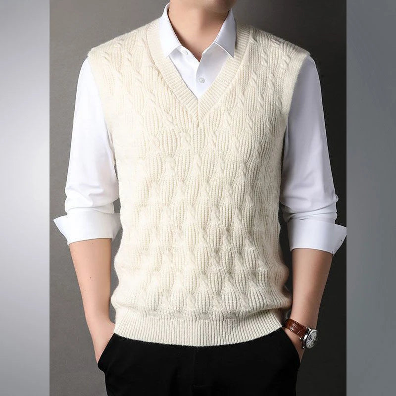 Men's Textured V-Neck Knit Slipover. Textured cable and zigzag knit.
