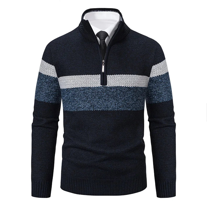 Men's Striped Winter Quarter-Zip Jumper. Quarter-zip fastening.