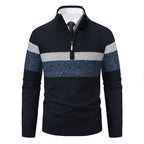Men's Striped Winter Quarter-Zip Jumper. Quarter-zip fastening.