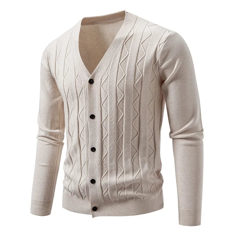 Men's Textured V-Neck Button Cardigan. V-neck and button-through front.