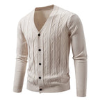 Men's Textured V-Neck Button Cardigan. V-neck and button-through front.