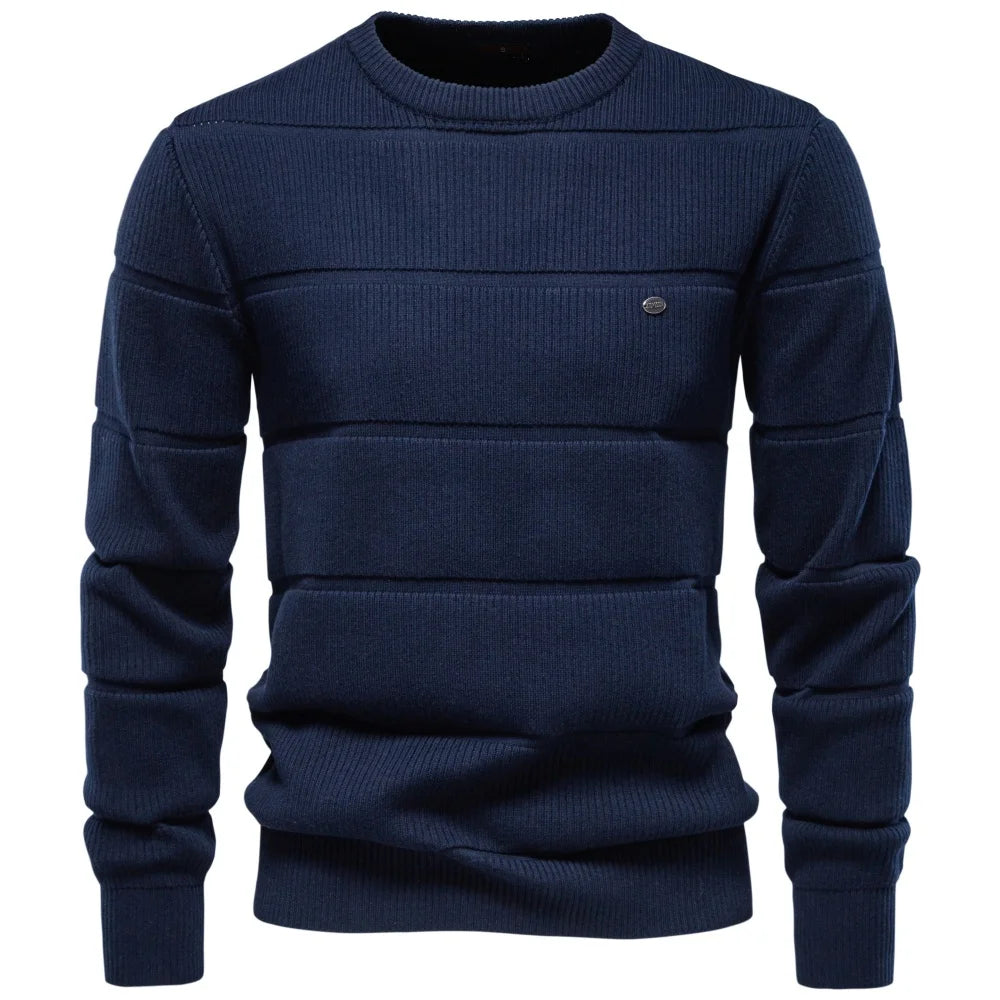 Men's Ribbed Panel Crew-Neck Jumper. Textured ribbed knit panels.