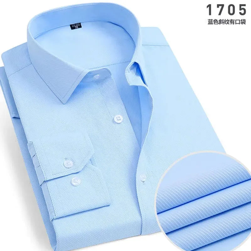 Men's Classic Stripe & Plain Pocket Shirt. Cotton-polyester blend.